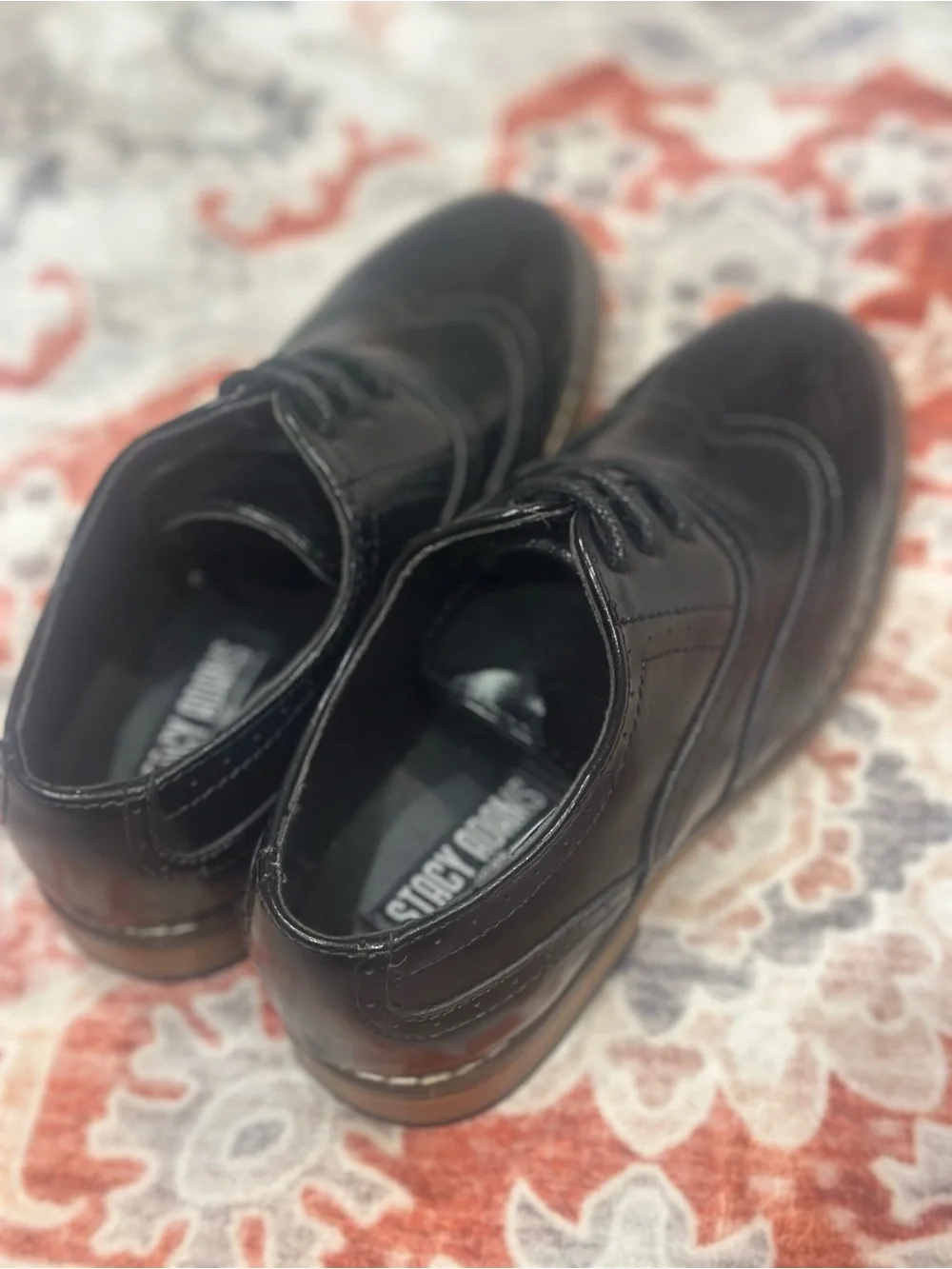 Stacy Adams Black Boys Wingtip Dress Shoes with Brown Sole